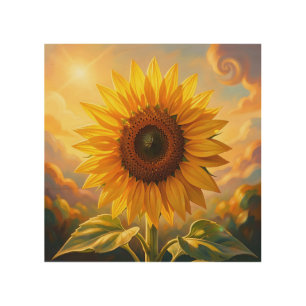 Radiant Golden Sunflower Sunset Wood Wall Art