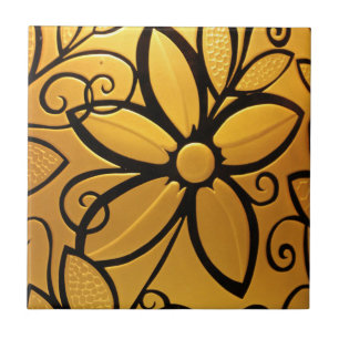 Radiant Golden Yellow Floral Design Tile