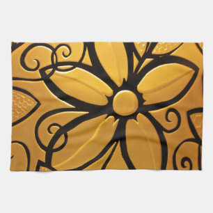 Radiant Golden Yellow Floral Design Towel