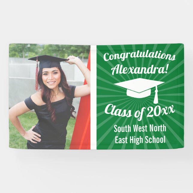 Radiant Green Custom Photo Graduation Banner (Horizontal)