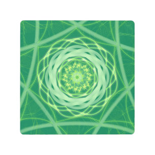 Radiant Green Spirograph Mandala Metal Print
