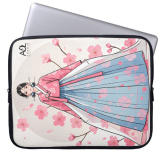 Radiant Hanbok Woman Embellished with Cherry Bloss Laptop Sleeve