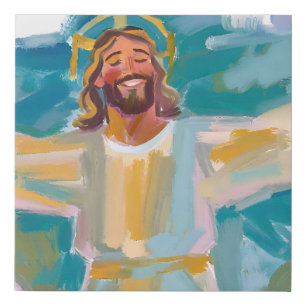 Radiant Happy Jesus with Open Arms Faux Canvas Print
