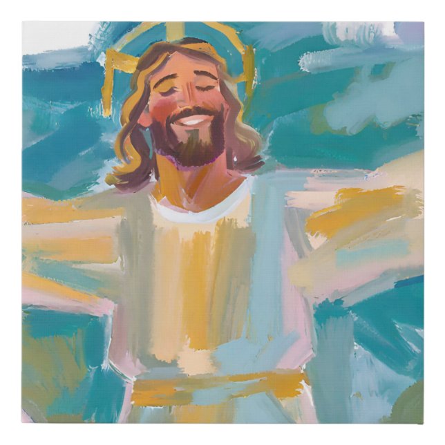 Radiant Happy Jesus with Open Arms Faux Canvas Print (Front)