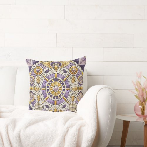 Radiant Harmony A Bright Mosaic Elegance Throw Pillow