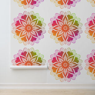 Radiant Harmony Boho Mandala Orange Purple Red Wallpaper