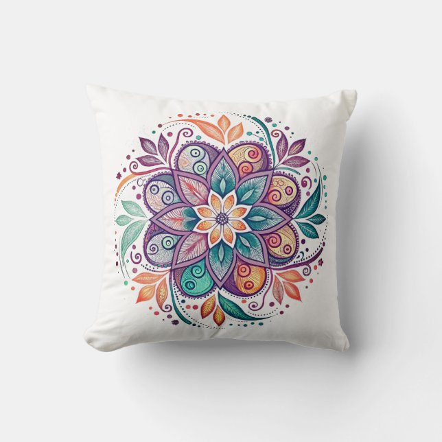  “Radiant Harmony Mandala" Throw Pillow (Front)