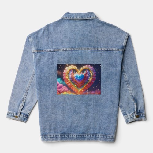 Radiant Heart Cute Clay Archangel Uriel Printed  Denim Jacket