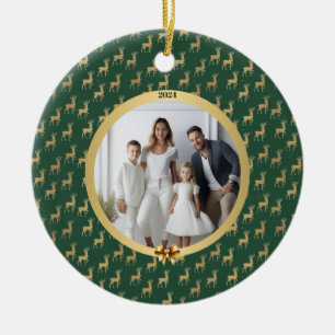 Radiant Holidays Green & Gold Photo Christmas Ceramic Ornament