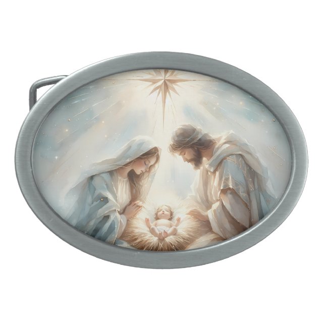 Radiant Holy Family Nativity Scene Belt Buckle (Front)