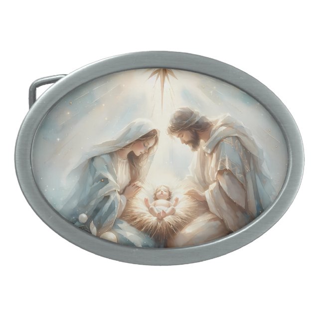 Radiant Holy Family Nativity Scene Belt Buckle (Front)
