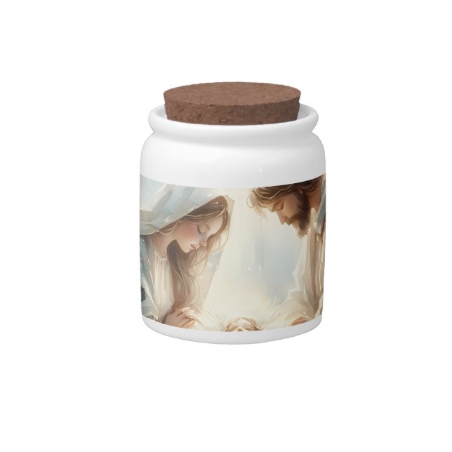 Radiant Holy Family Nativity Scene Candy Jar (Front)