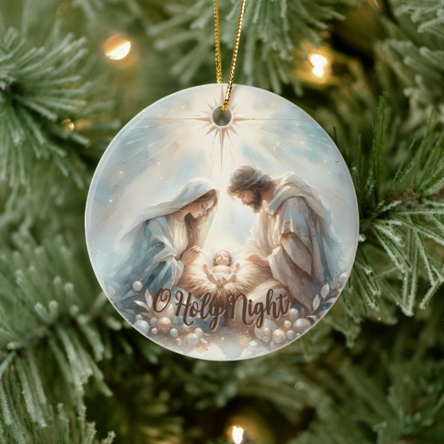 Radiant Holy Family Nativity Scene Ceramic Ornament (Tree)