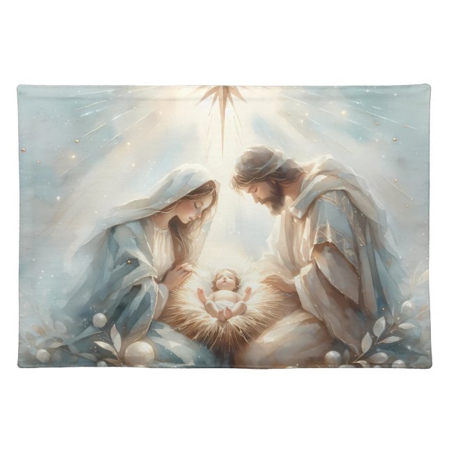 Radiant Holy Family Nativity Scene Cloth Placemat (Front)