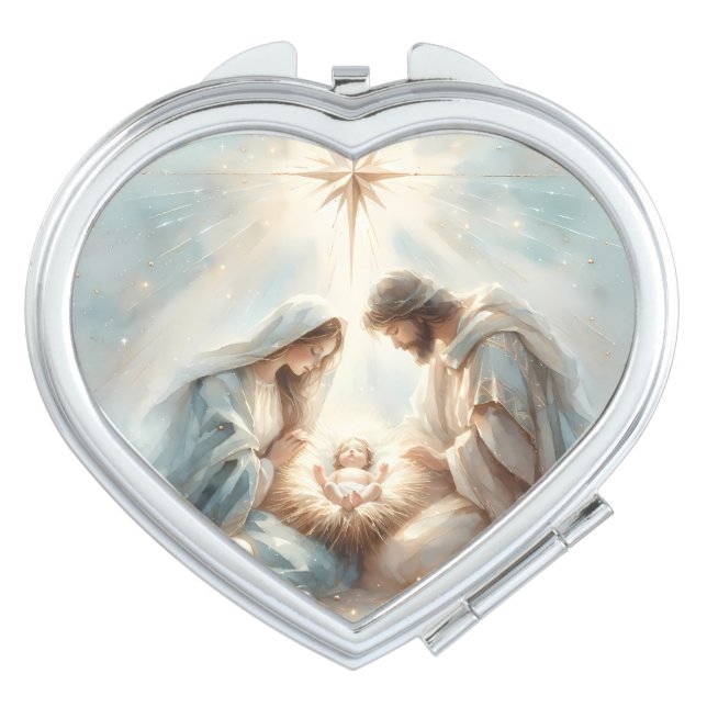 Radiant Holy Family Nativity Scene Compact Mirror (Front)