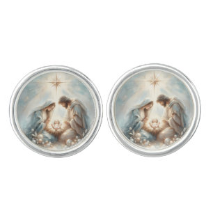 Radiant Holy Family Nativity Scene Cufflinks