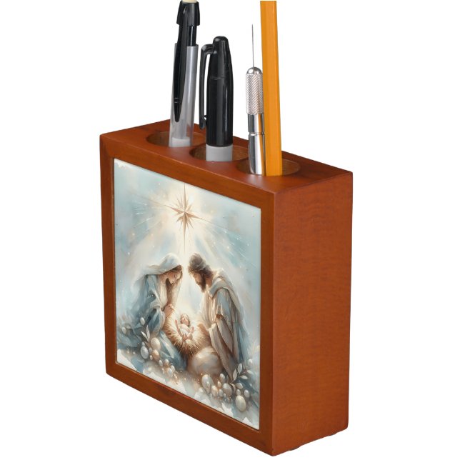 Radiant Holy Family Nativity Scene Desk Organizer (In Situ)