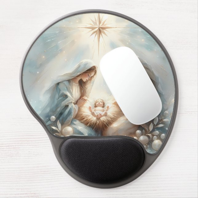 Radiant Holy Family Nativity Scene Gel Mouse Pad (Left Side)