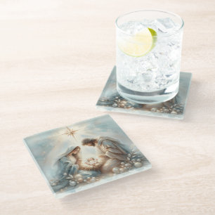 Radiant Holy Family Nativity Scene Glass Coaster
