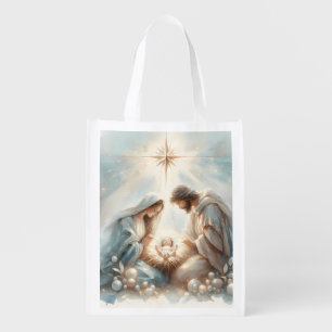 Radiant Holy Family Nativity Scene Grocery Bag