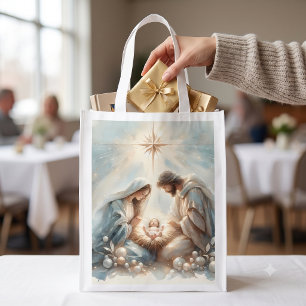 Radiant Holy Family Nativity Scene Grocery Bag