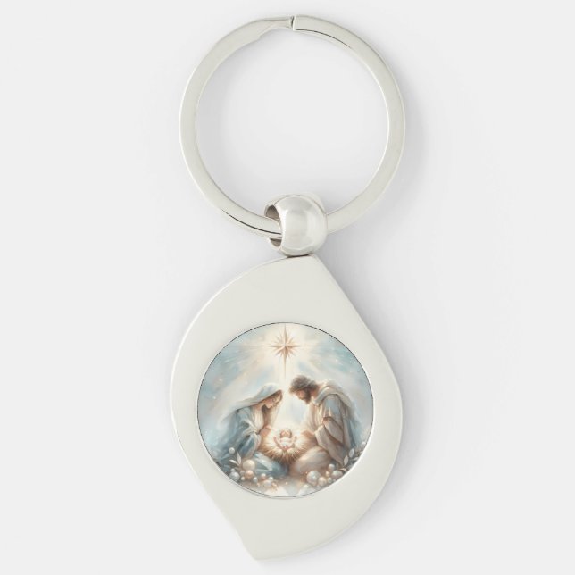 Radiant Holy Family Nativity Scene Keychain (Front)