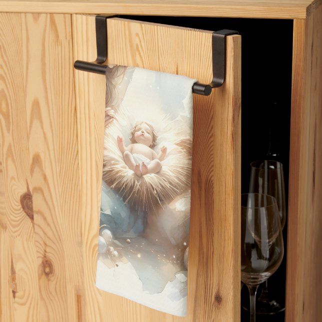 Radiant Holy Family Nativity Scene Kitchen Towel (Thirds Fold)