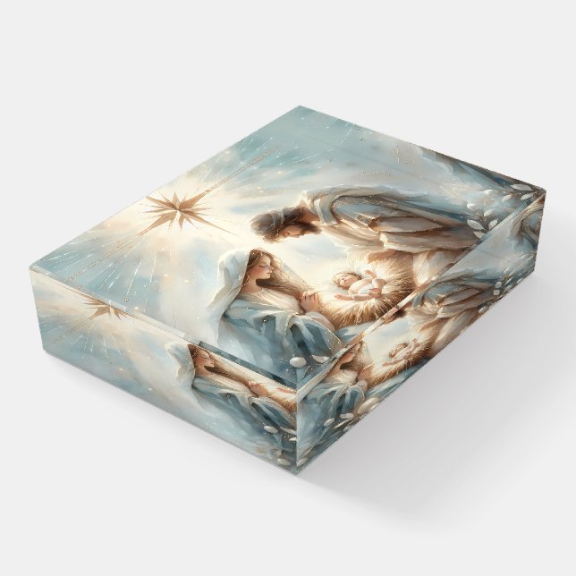 Radiant Holy Family Nativity Scene Paperweight (Angled)