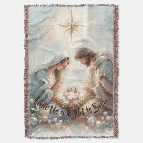 Radiant Holy Family Nativity Scene Throw Blanket