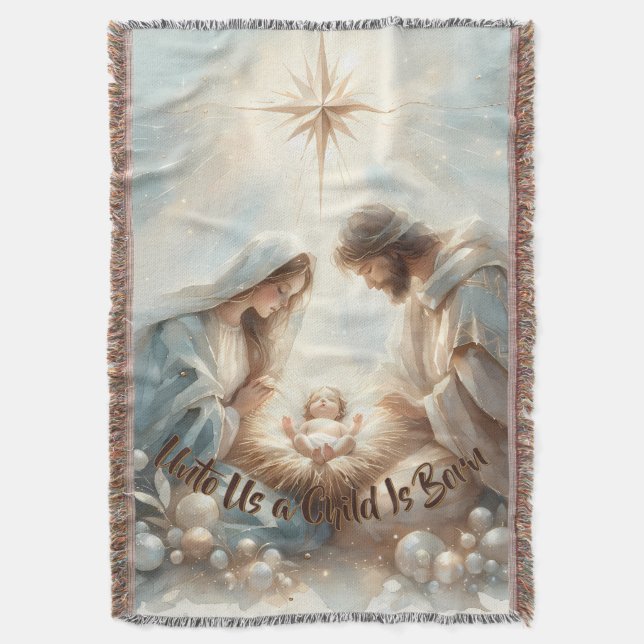 Radiant Holy Family Nativity Scene Throw Blanket (Front Vertical)