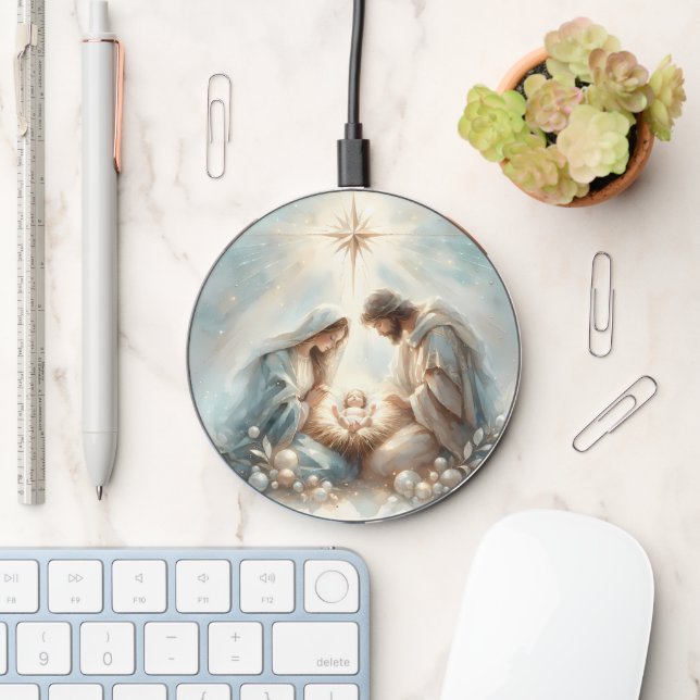 Radiant Holy Family Nativity Scene Wireless Charger (Desk)