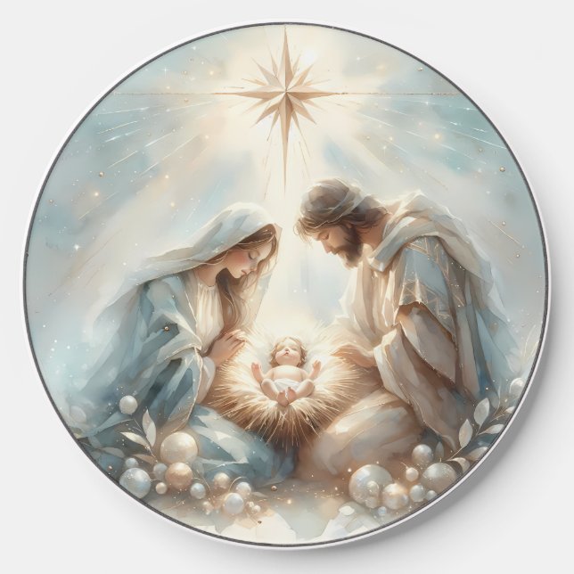 Radiant Holy Family Nativity Scene Wireless Charger (Front)