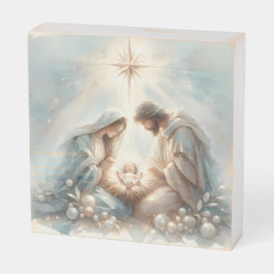 Radiant Holy Family Nativity Scene Wooden Box Sign