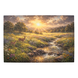 Radiant Horizon: Golden Wildlife Brook with Deer  Metal Print