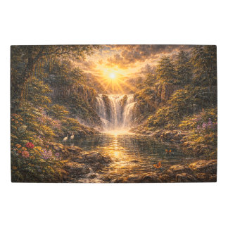 Radiant Horizon: Sun-Drenched Grotto and waterfall Metal Print