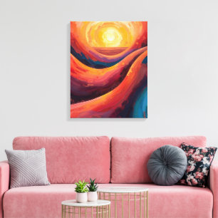 Radiant Horizon – Vibrant Abstract Sunset Painting Canvas Print
