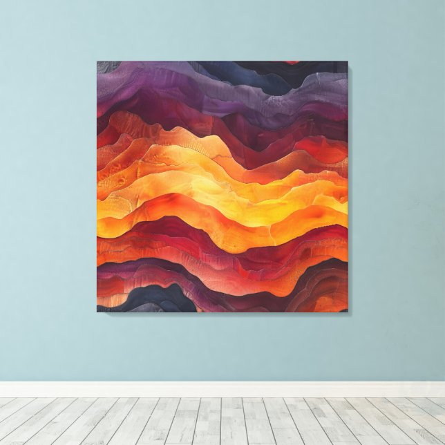 Radiant Horizons – Abstract Layered Landscape Art Canvas Print (Insitu(Wood Floor))