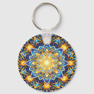 Radiant Kaleidoscope Mandala - Color Harmony gold Keychain