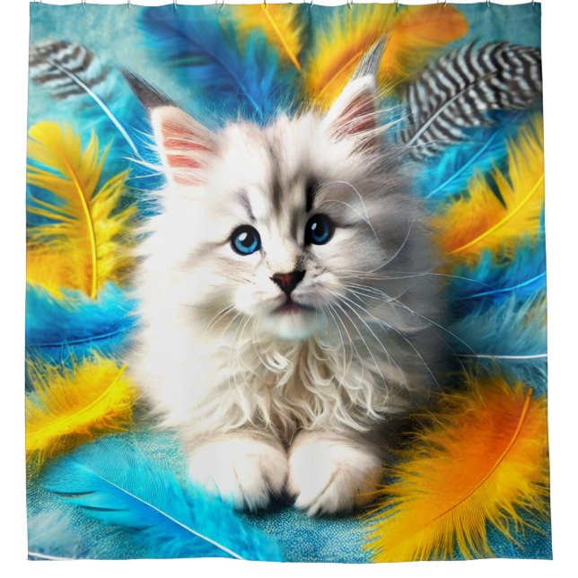Radiant Kitten Feather Portrait Shower Curtain (Front)