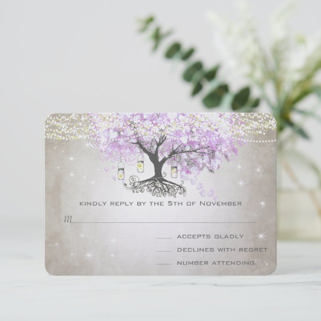 Radiant Lavender Heart Leaf Wedding RSVP (Standing Front)