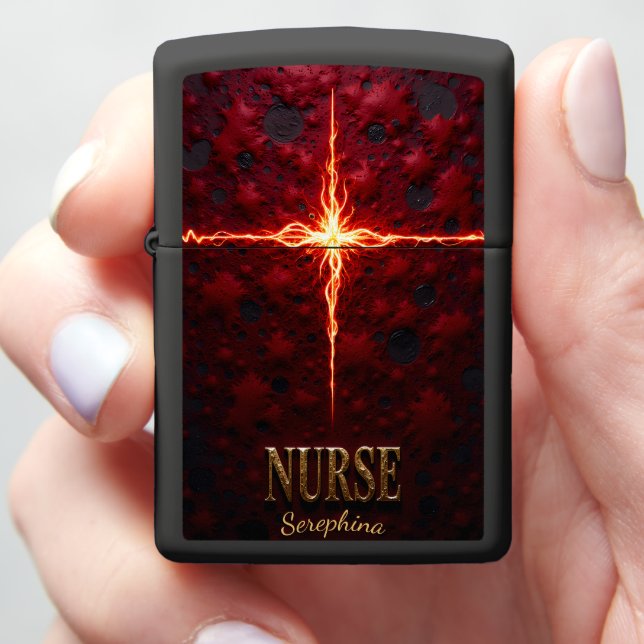 Radiant Lifeline Nurse Cross Dedication Gift Zippo Lighter (In Hand)