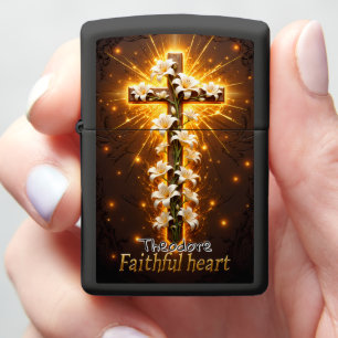Radiant Lily Cross Faithful Heart Zippo Lighter