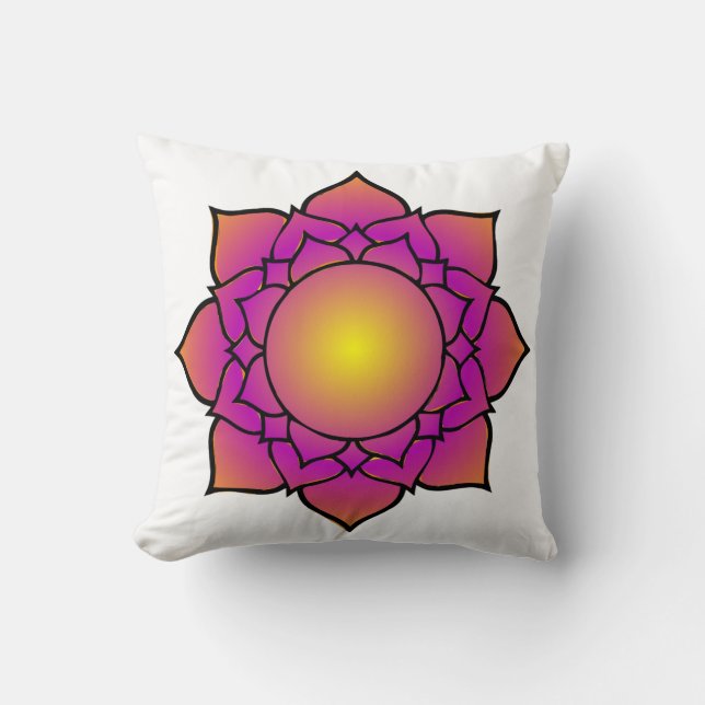 Radiant Lotus Flower Throw Pillow (Front)