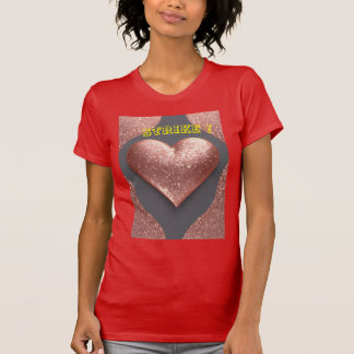 "Radiant Love: 'Strike' Golden Heart Design on Red T-Shirt