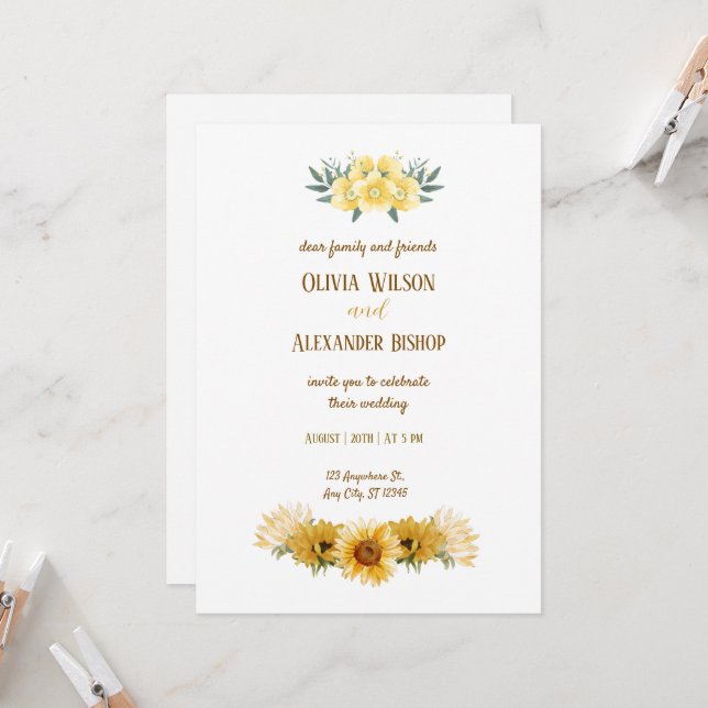 Radiant Love: Sunflower Splendor Invitation (Front/Back In Situ)