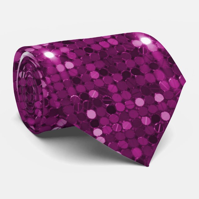 Radiant Magenta Sparkle Disco Sequin Neck Tie (Rolled)