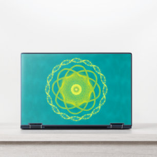 Radiant Mandala - Teal and Yellow Geometric Design HP Laptop Skin