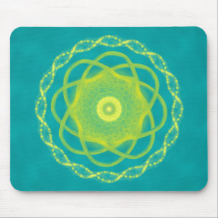 Radiant Mandala - Teal and Yellow Geometric Design Mouse Pad