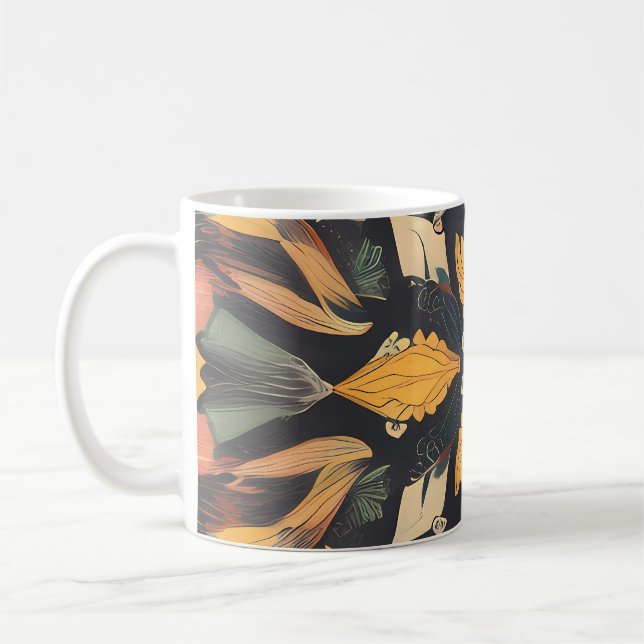 Radiant Mandala: Vibrant Symmetrical Fantasy Art Coffee Mug (Left)