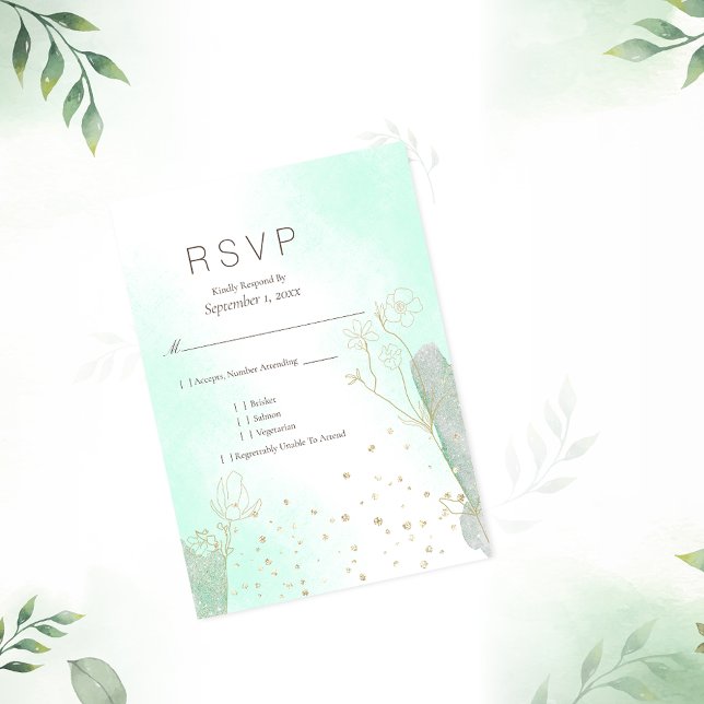 Radiant Mint Green Botanical Glitter RSVP Wedding (Creator Uploaded)